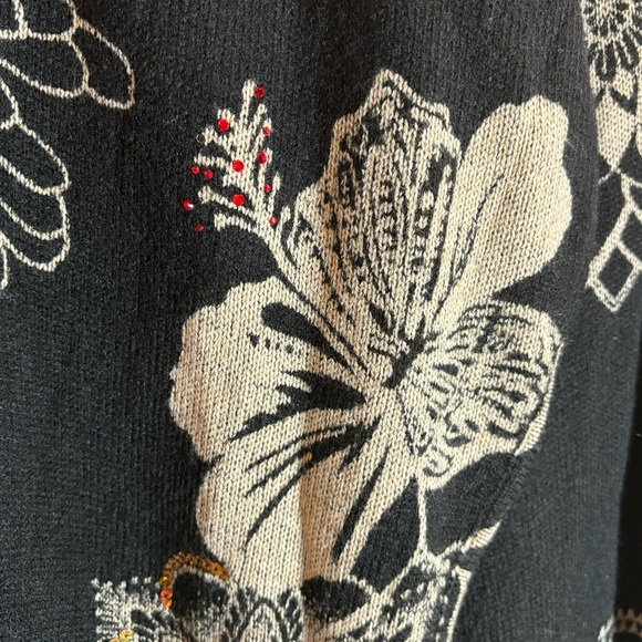 DESIGUAL Sz L Hibiscus Floral Sequin Sparkle Cascade Open Front Cardigan - Picture 8 of 12